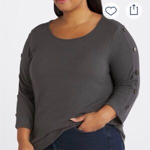 Fortune +Ivy Dark Gray Women's Top with Button Detail, Size 1X